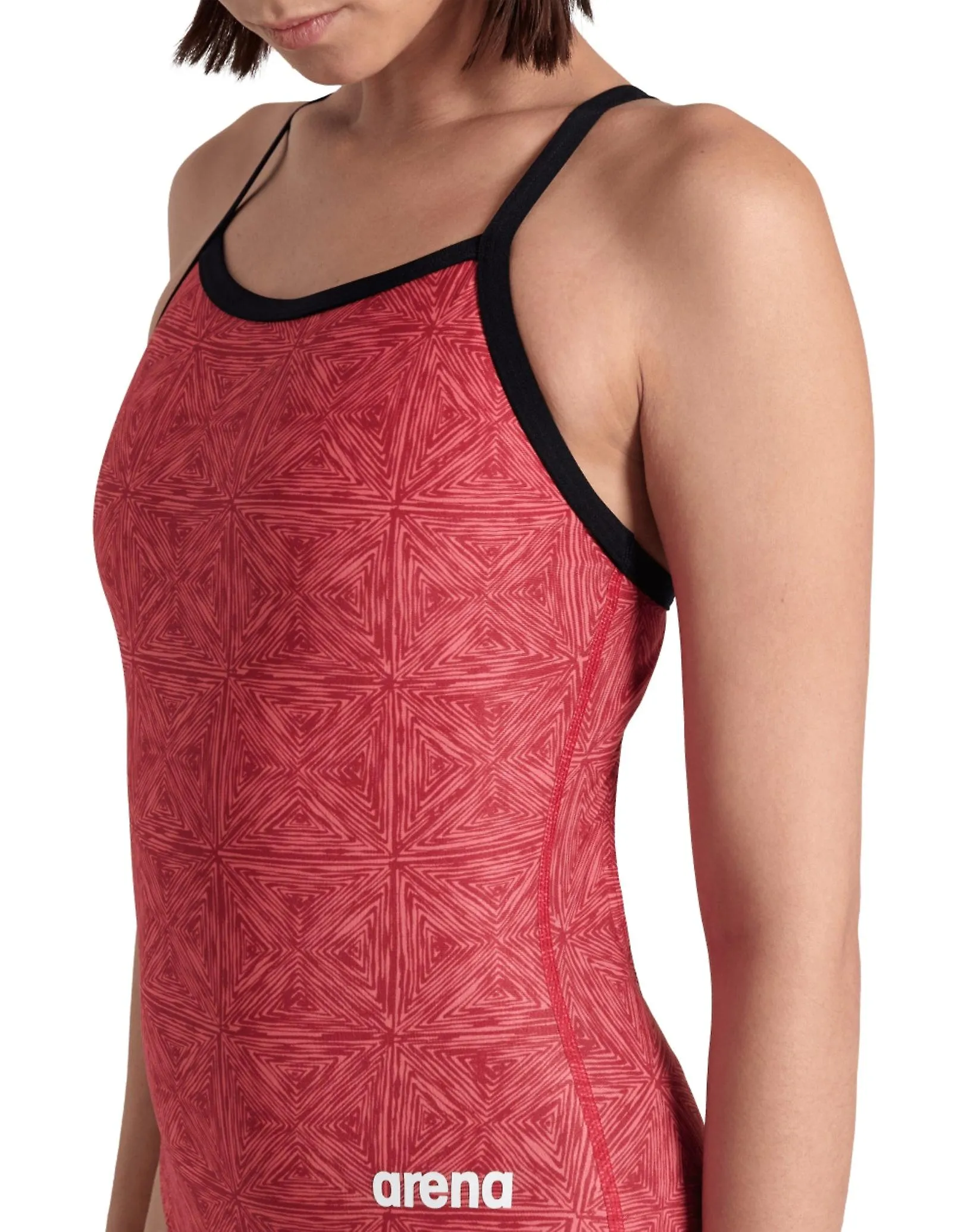 ARENA ABSTRACT TILES LIGHTDROP BACK SWIMSUIT  RED