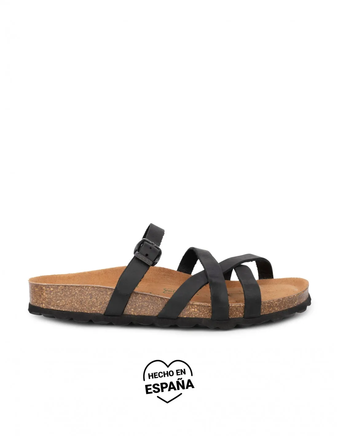 AUTENTI Sandalias Tiras Negras Suela Corcho