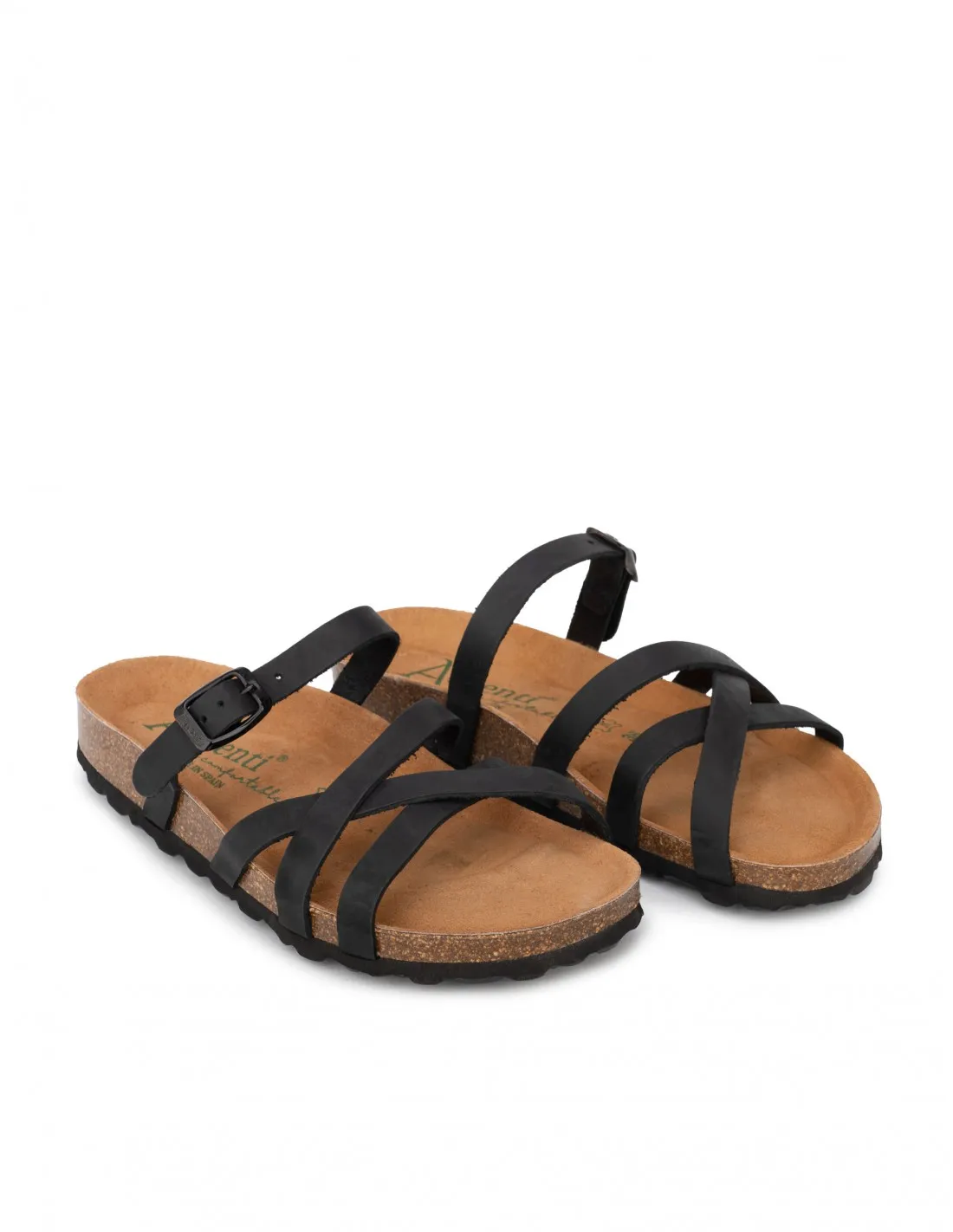 AUTENTI Sandalias Tiras Negras Suela Corcho