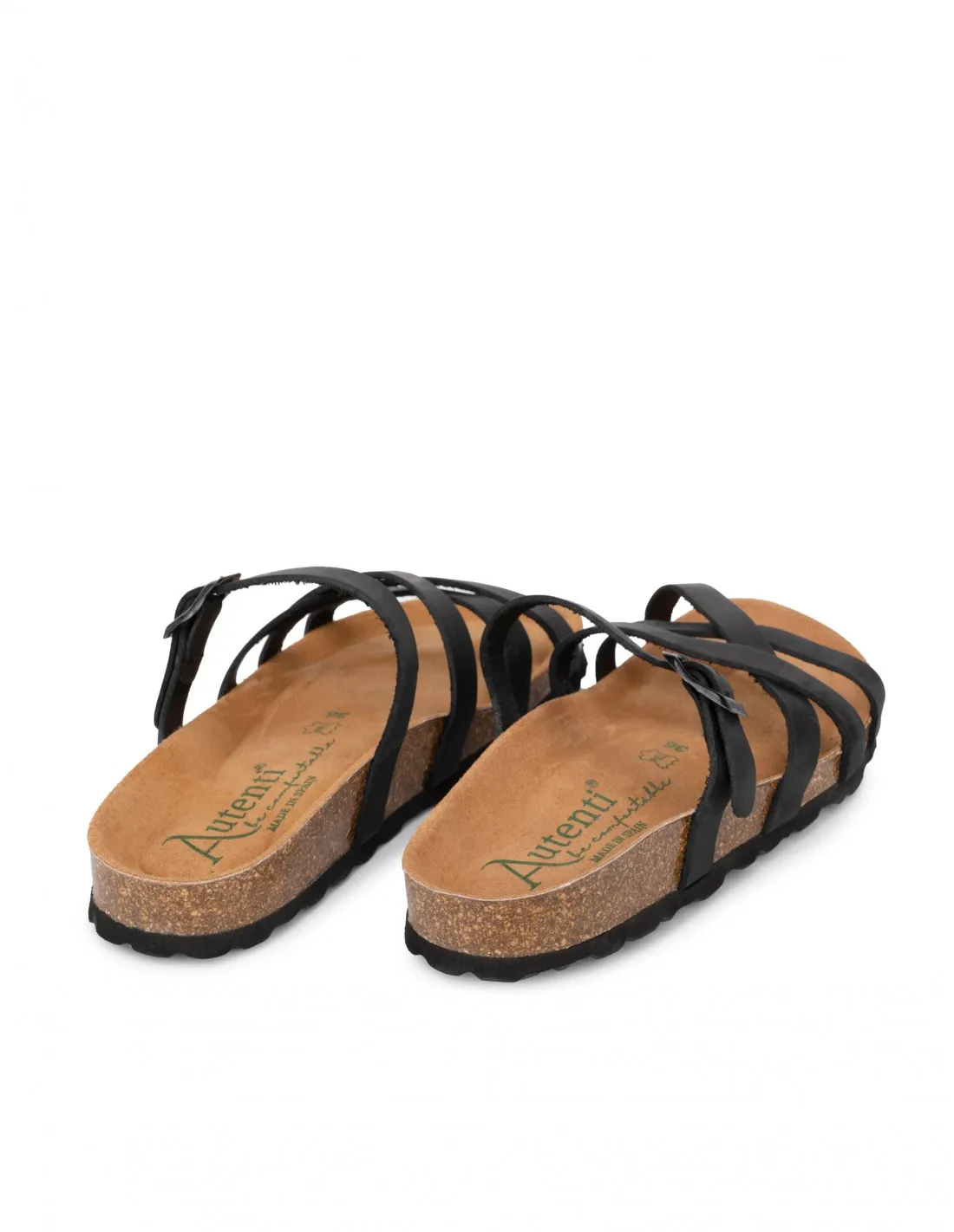 AUTENTI Sandalias Tiras Negras Suela Corcho