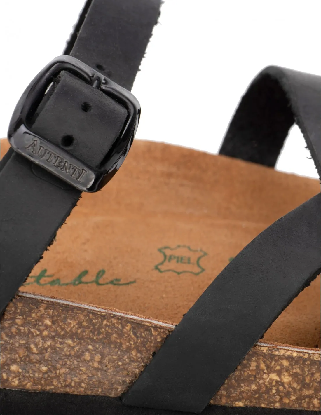AUTENTI Sandalias Tiras Negras Suela Corcho