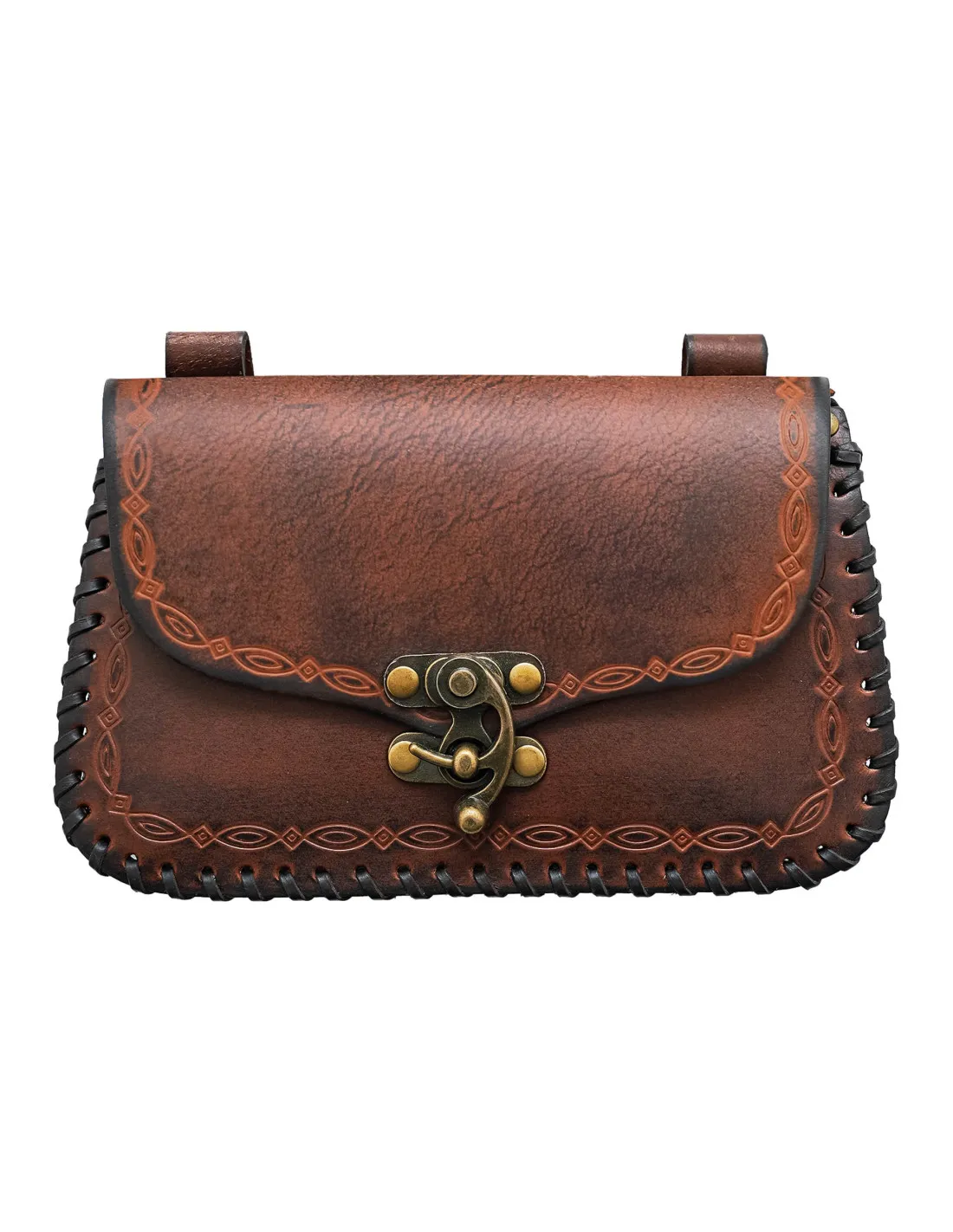 BOLSO DEL HECHICERO MEDIEVAL, TIPO RIñONERA, EN PIEL  MARRóN