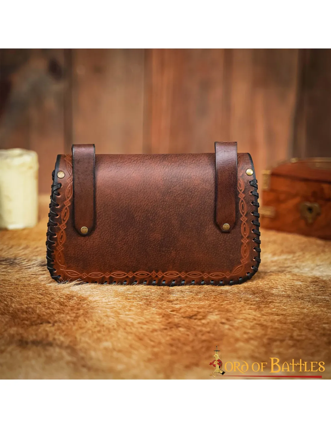 BOLSO DEL HECHICERO MEDIEVAL, TIPO RIñONERA, EN PIEL  MARRóN