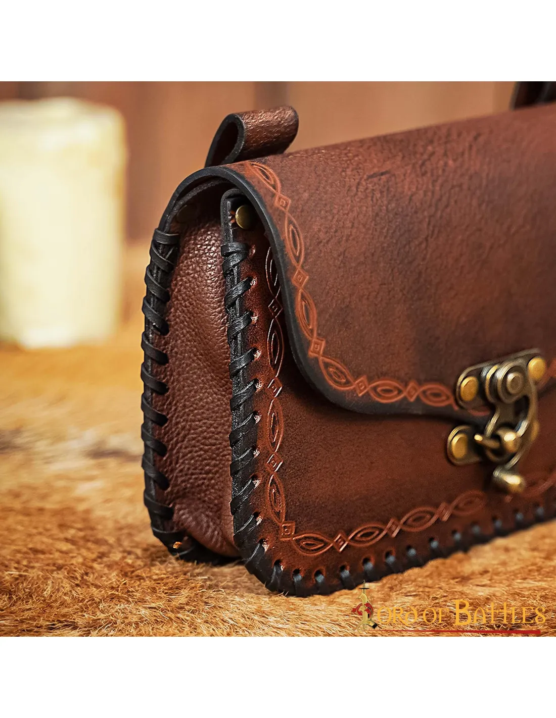 BOLSO DEL HECHICERO MEDIEVAL, TIPO RIñONERA, EN PIEL  MARRóN