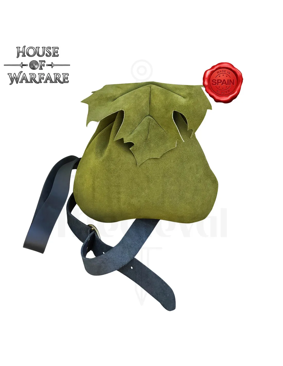 Bolso medieval verde elfo del bosque en piel de ante (21x21 cm.)