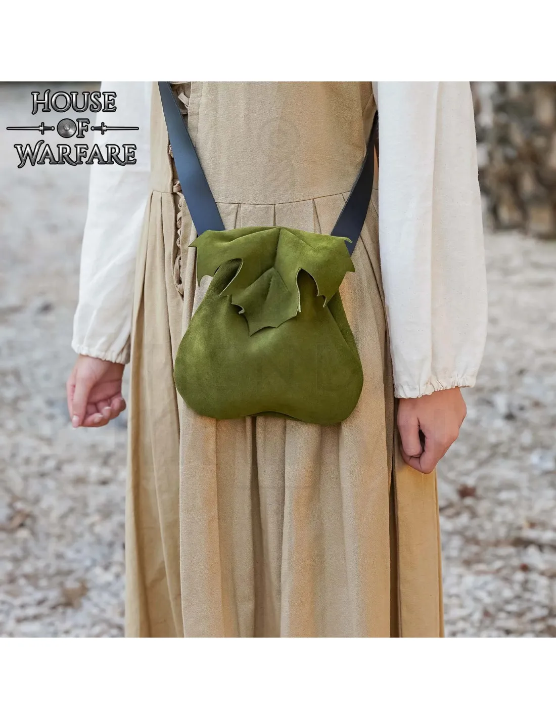 Bolso medieval verde elfo del bosque en piel de ante (21x21 cm.)