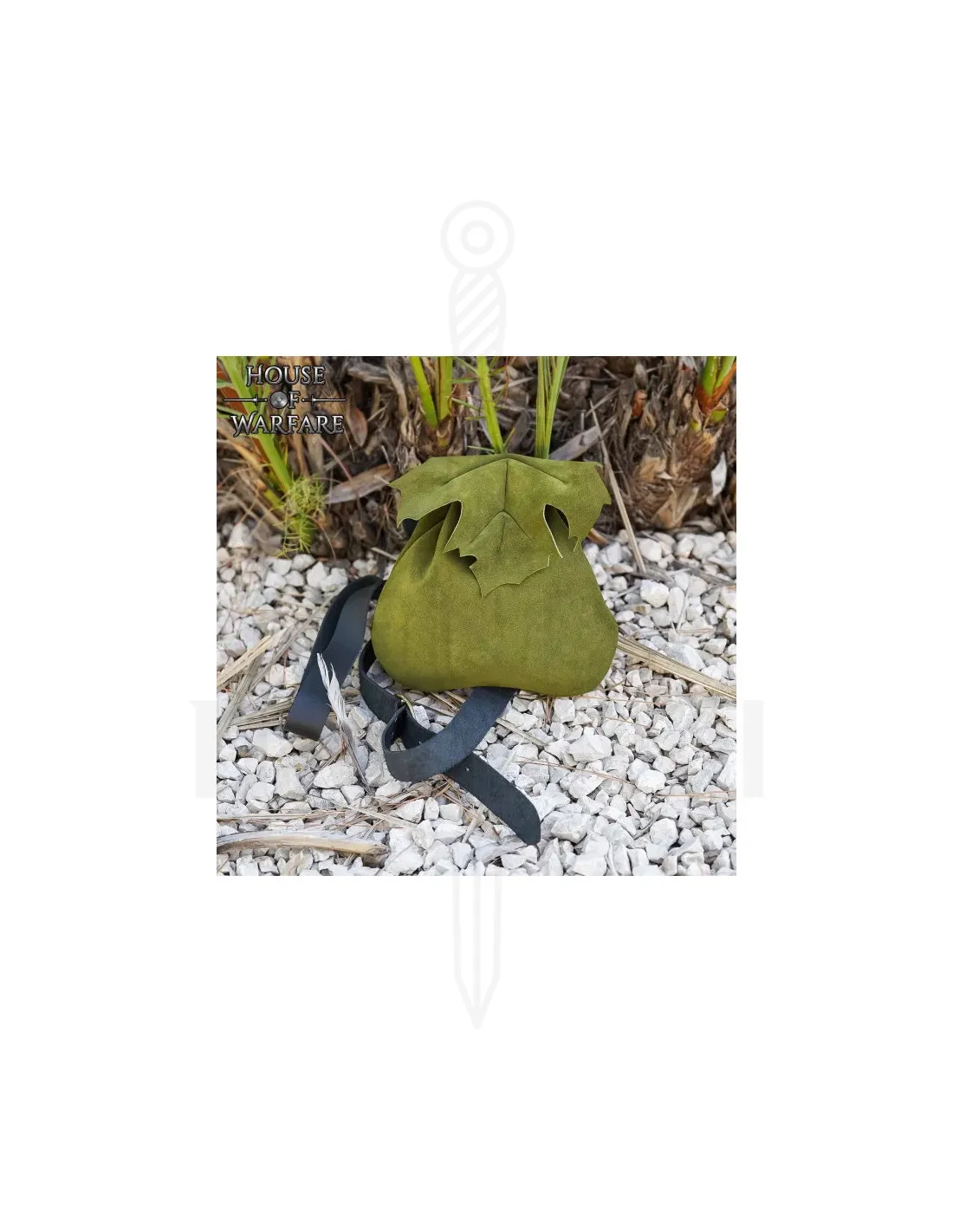 Bolso medieval verde elfo del bosque en piel de ante (21x21 cm.)