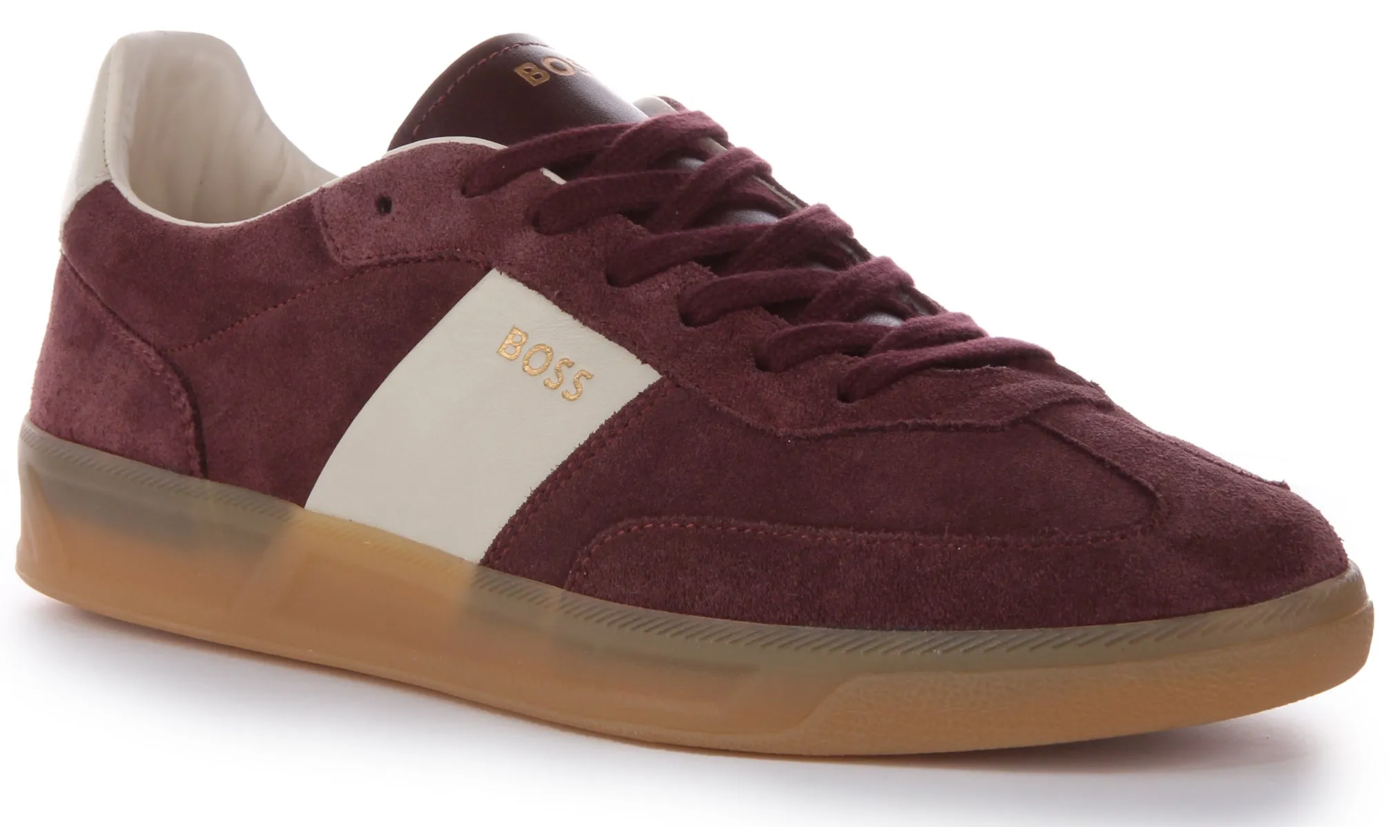 Boss Brandon Tenn SD Superposición de gamuza con logo plano Zapatillas de cuero de ante para hombres en rojo y blanco