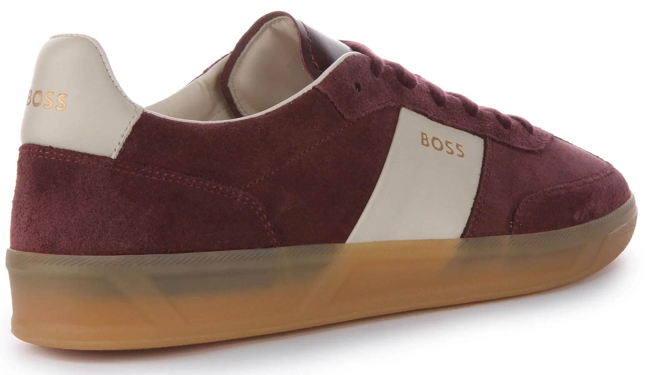 Boss Brandon Tenn SD Superposición de gamuza con logo plano Zapatillas de cuero de ante para hombres en rojo y blanco