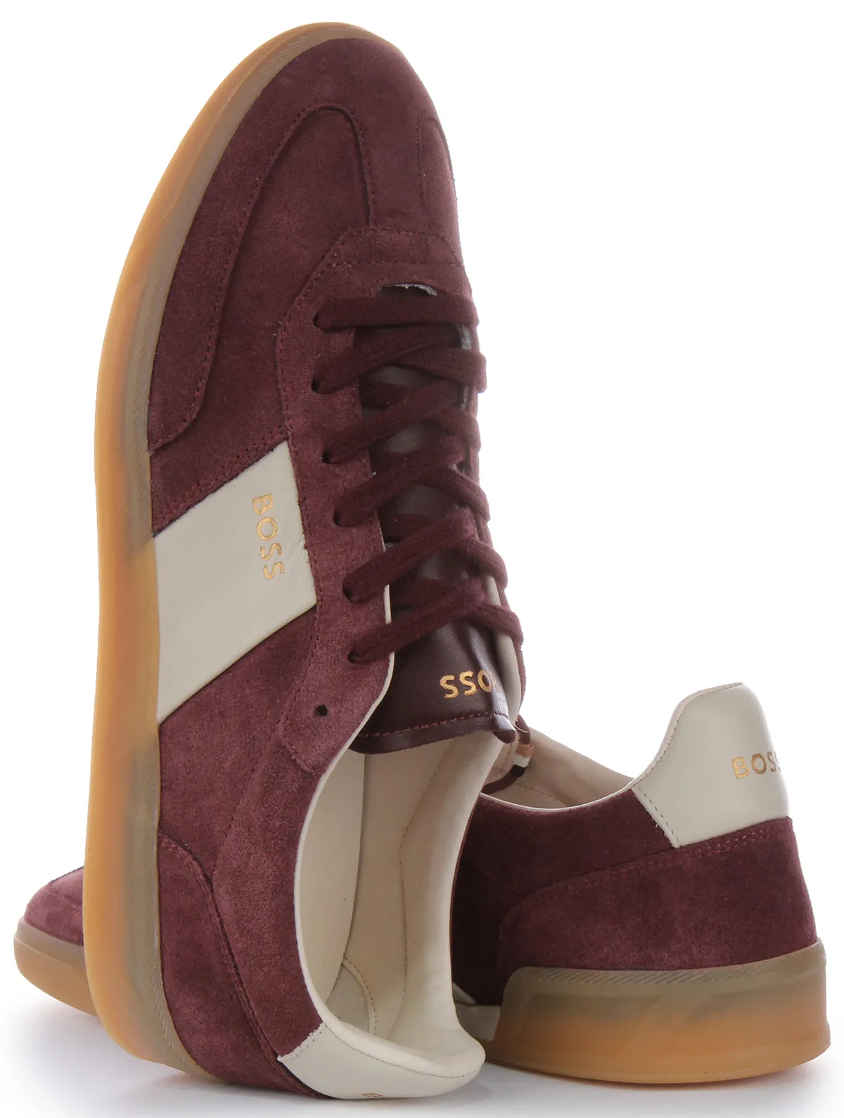Boss Brandon Tenn SD Superposición de gamuza con logo plano Zapatillas de cuero de ante para hombres en rojo y blanco