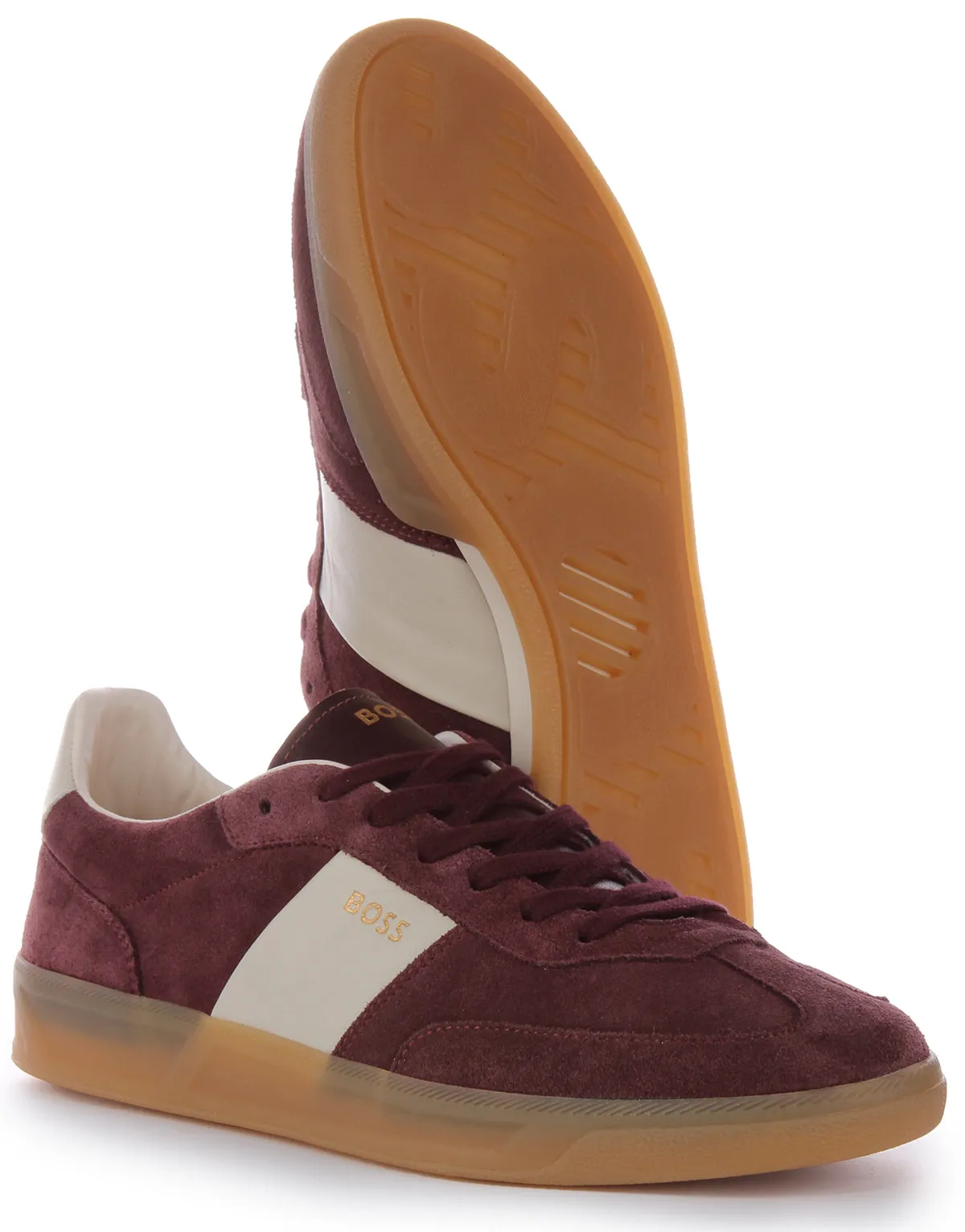 Boss Brandon Tenn SD Superposición de gamuza con logo plano Zapatillas de cuero de ante para hombres en rojo y blanco
