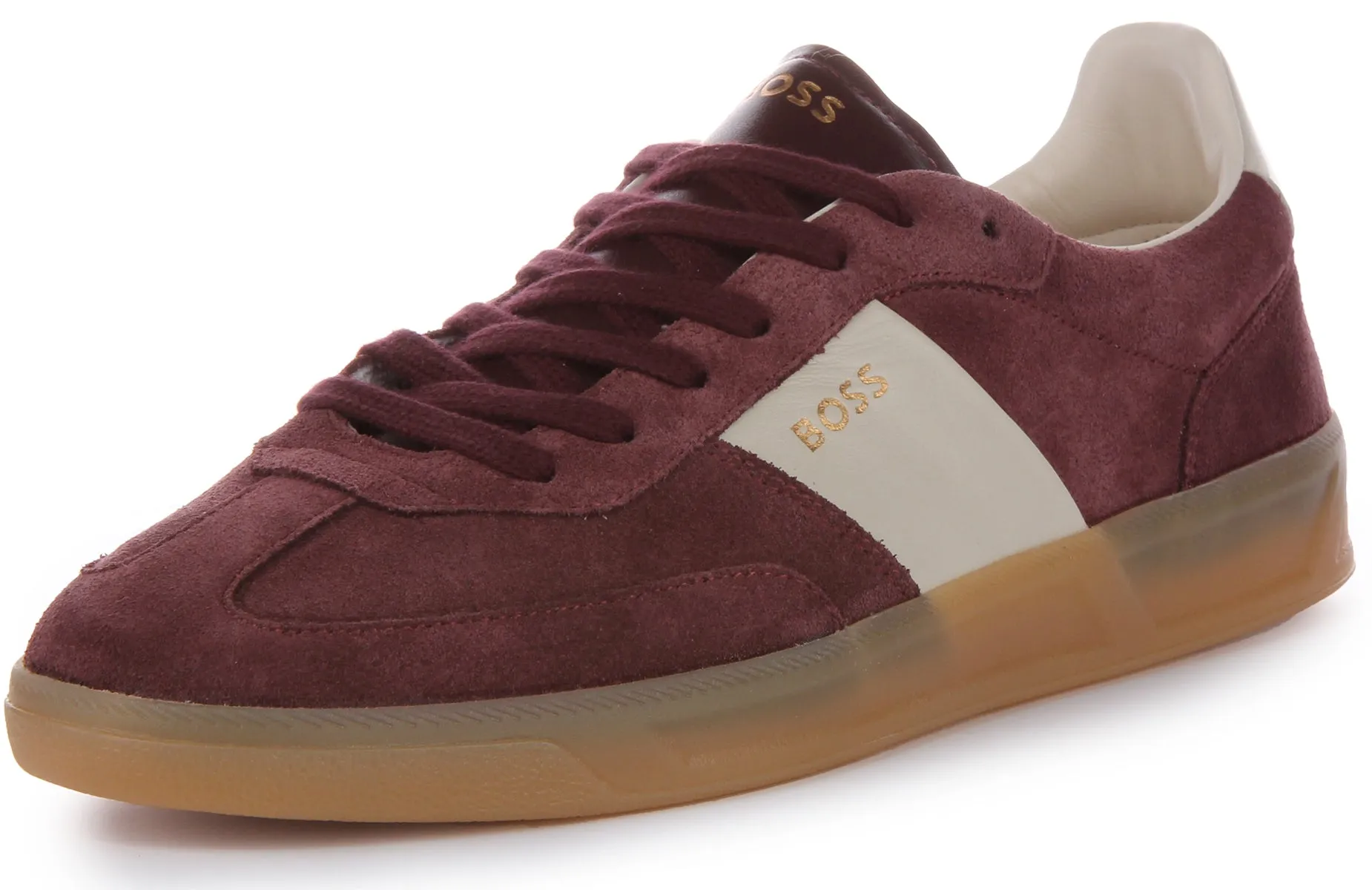 Boss Brandon Tenn SD Superposición de gamuza con logo plano Zapatillas de cuero de ante para hombres en rojo y blanco