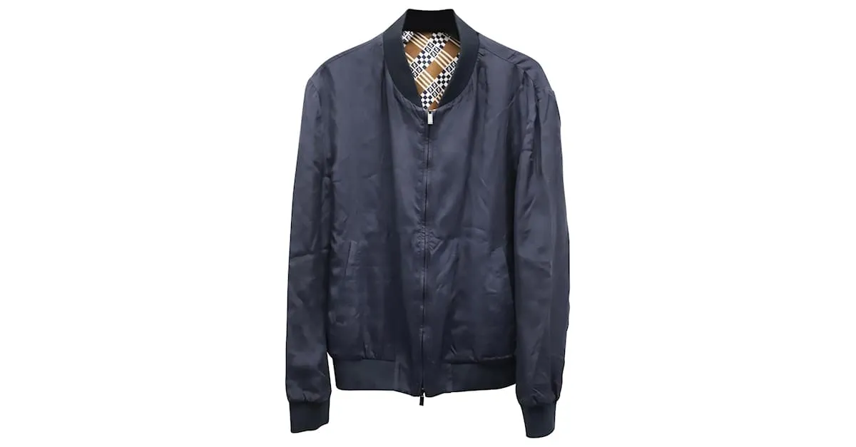 Chaqueta Bomber Reversible Fendi en Seda Azul 