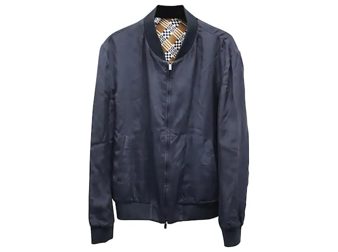 Chaqueta Bomber Reversible Fendi en Seda Azul 