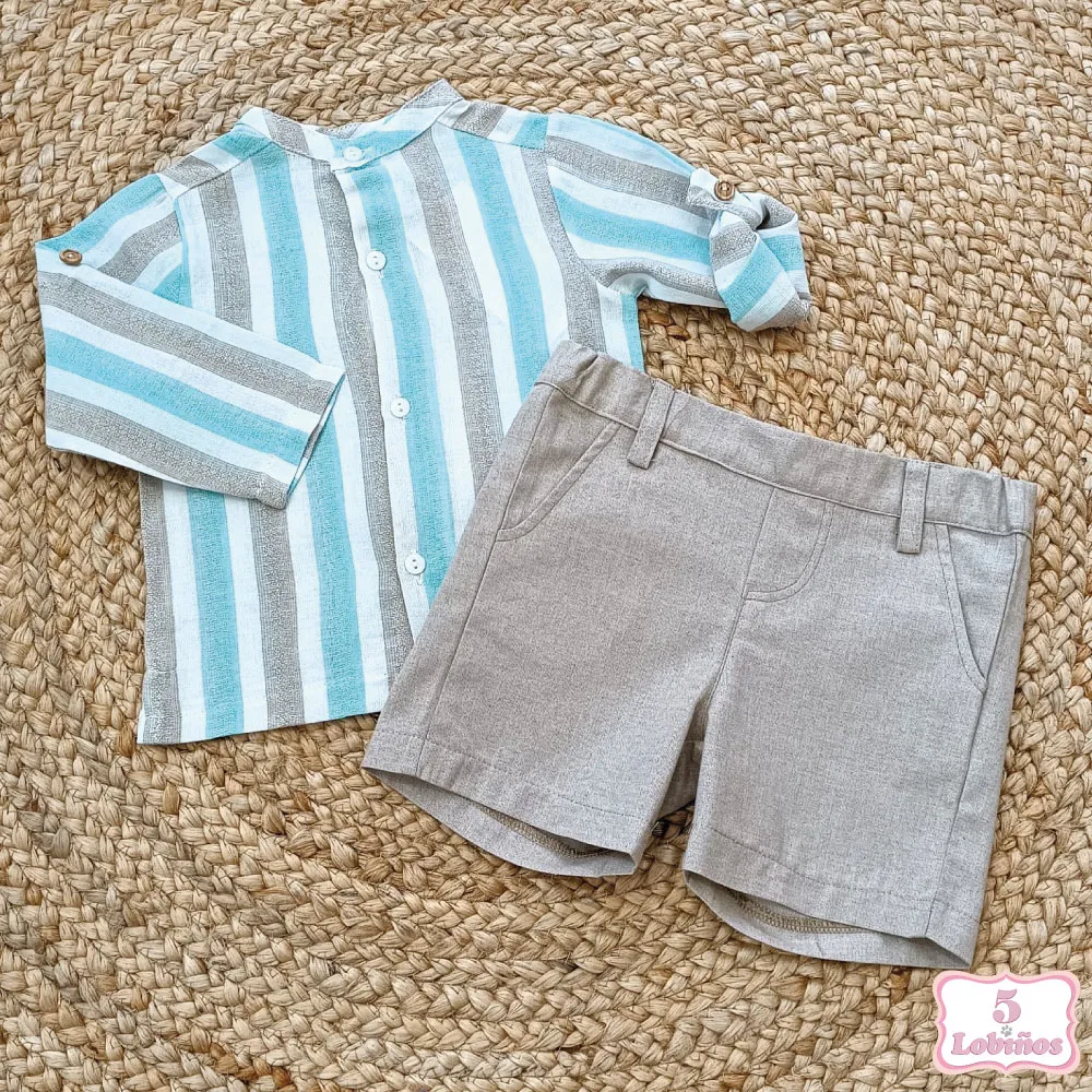 CONJUNTO BEBÉ NIÑO RAYAS TURQUESA Coco Acqua