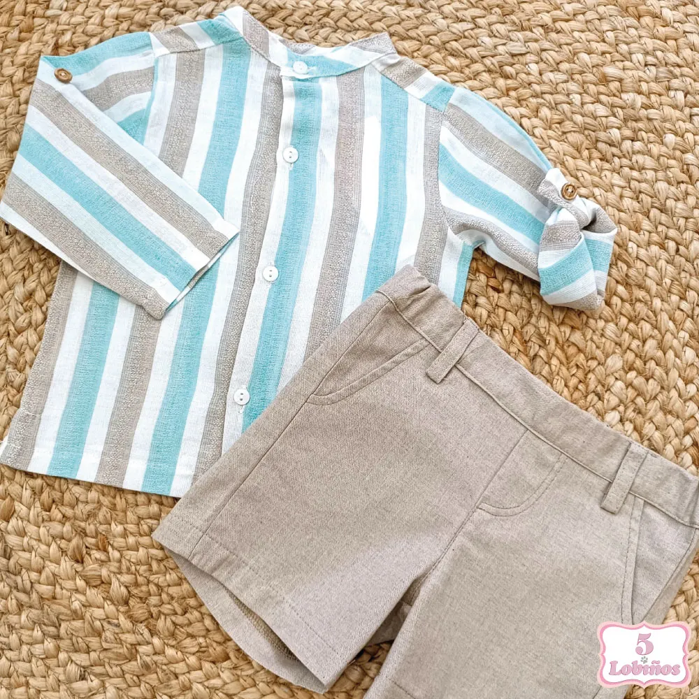 CONJUNTO BEBÉ NIÑO RAYAS TURQUESA Coco Acqua