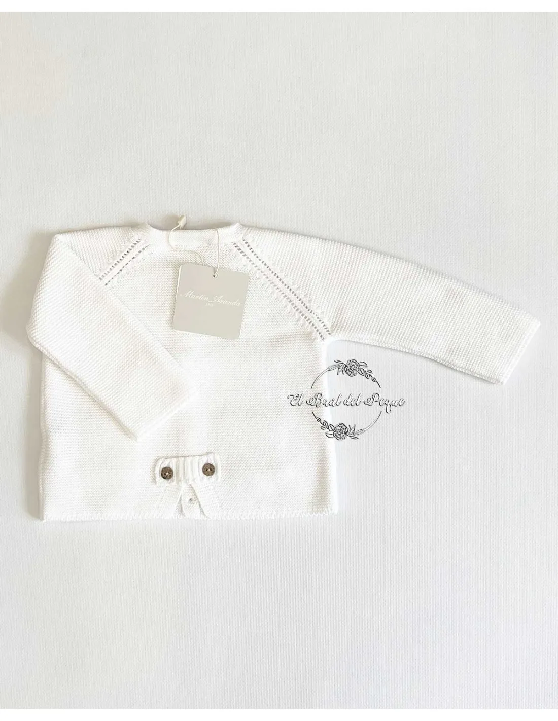 Cárdigan Punto 100% Algodón Largo Unisex Blanco Martín Aranda