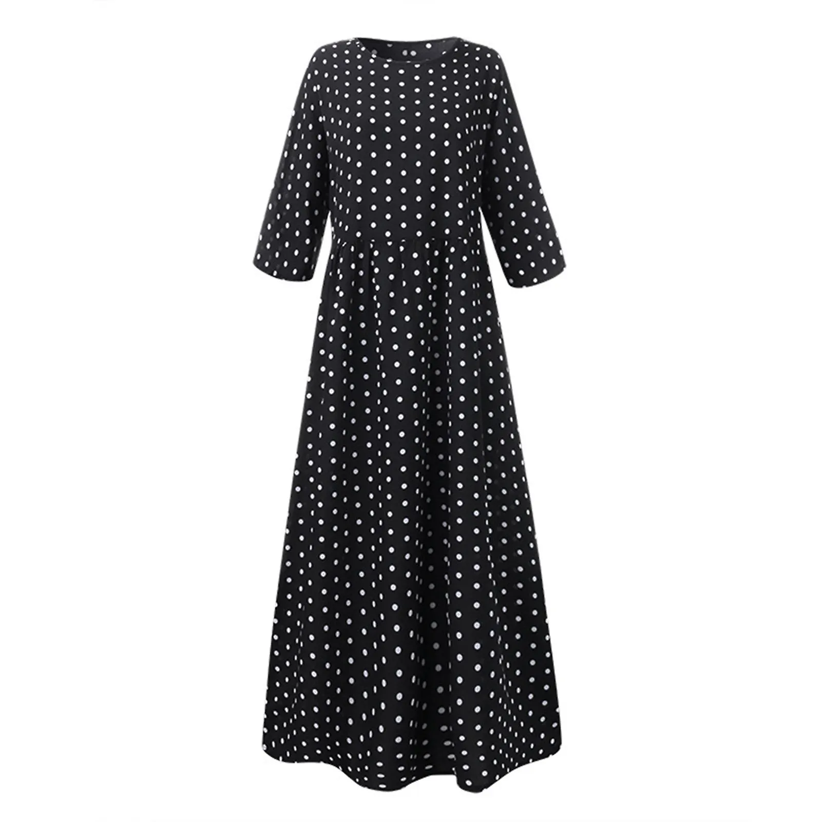 DRESSES FOR WOMEN ONECK POLKA DOTS THREE QUARTER SLEEVE BOHEMIAN DRESS