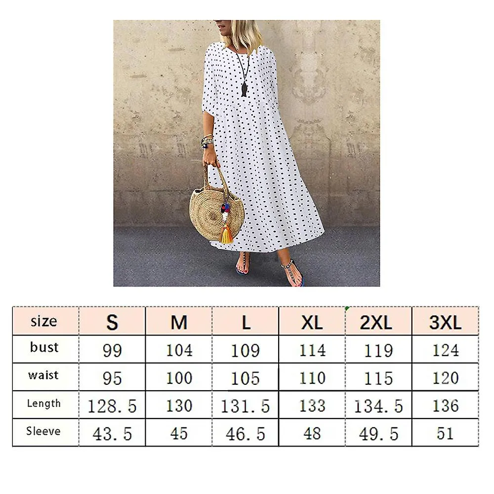 DRESSES FOR WOMEN ONECK POLKA DOTS THREE QUARTER SLEEVE BOHEMIAN DRESS