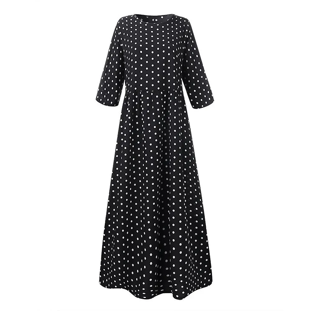 DRESSES FOR WOMEN ONECK POLKA DOTS THREE QUARTER SLEEVE BOHEMIAN DRESS
