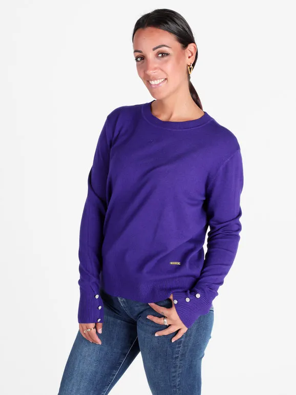 Gian Marco Venturi Jersey de punto de mujer con cuello redondo y botones joya en los puños
