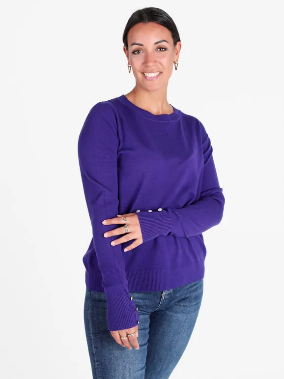 Gian Marco Venturi Jersey de punto de mujer con cuello redondo y botones joya en los puños
