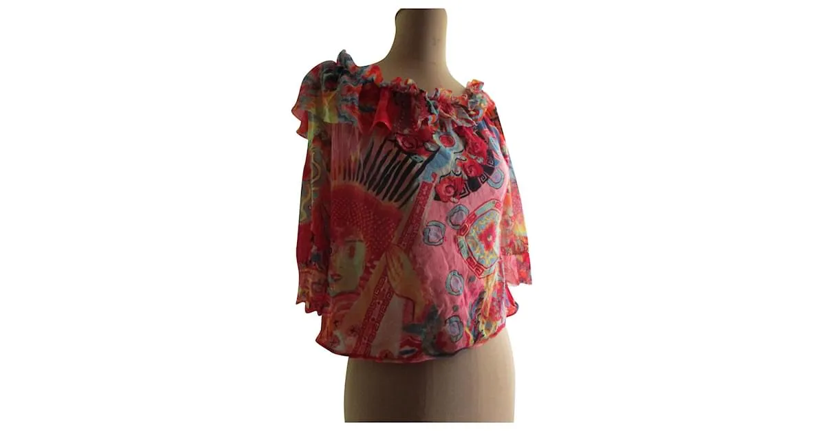 Kenzo parte superior de estilo japonés, volante. Multicolor 