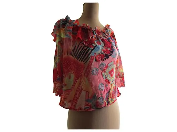 Kenzo parte superior de estilo japonés, volante. Multicolor 