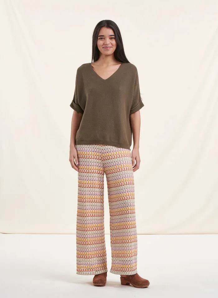 LA FEE MARABOUTEE Top holgado de punto con cuello de pico en verde