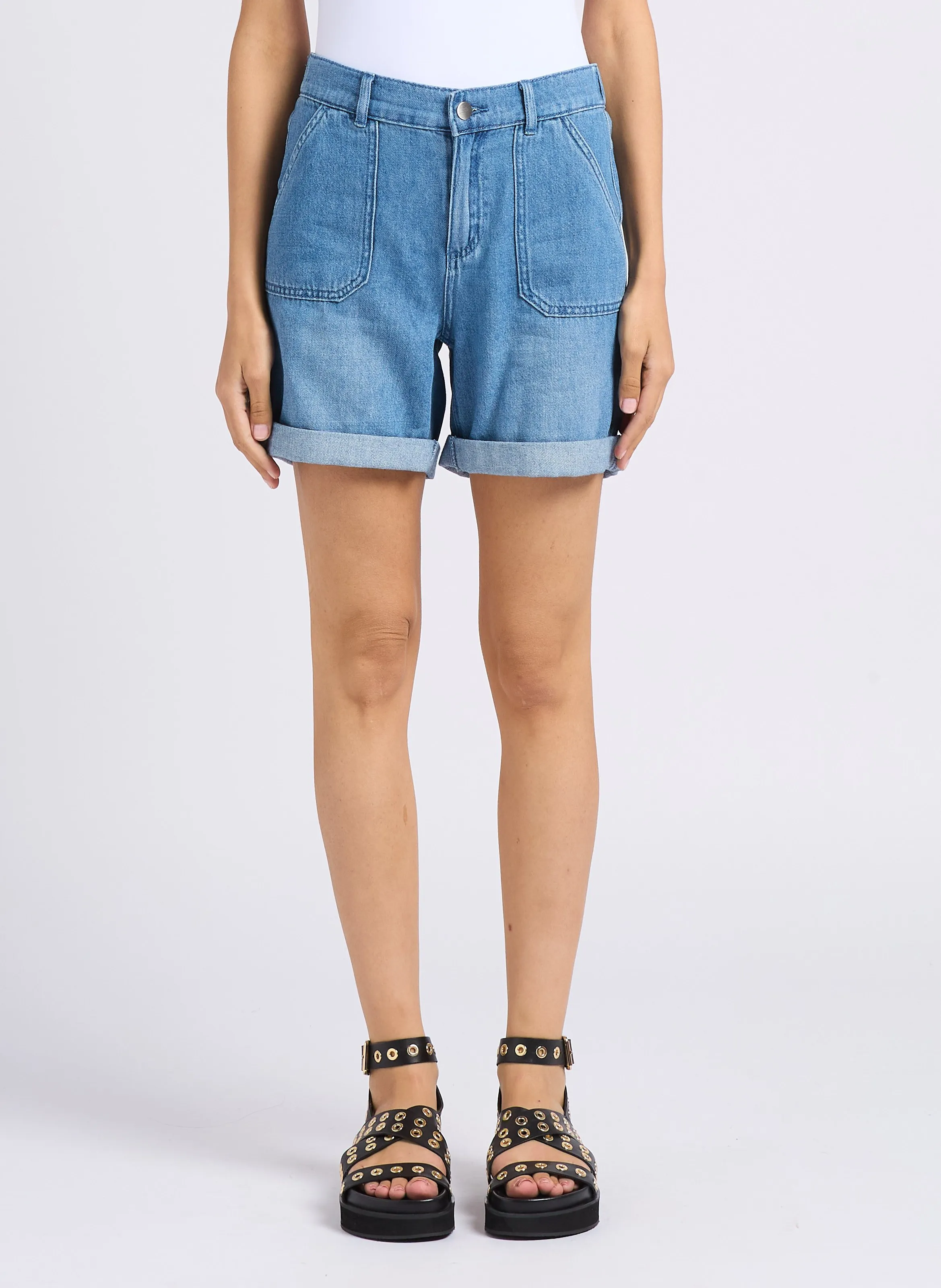 MAISON 123 SANAE  SHORT DE MEZCLILLA DE ALGODóN EN AZUL