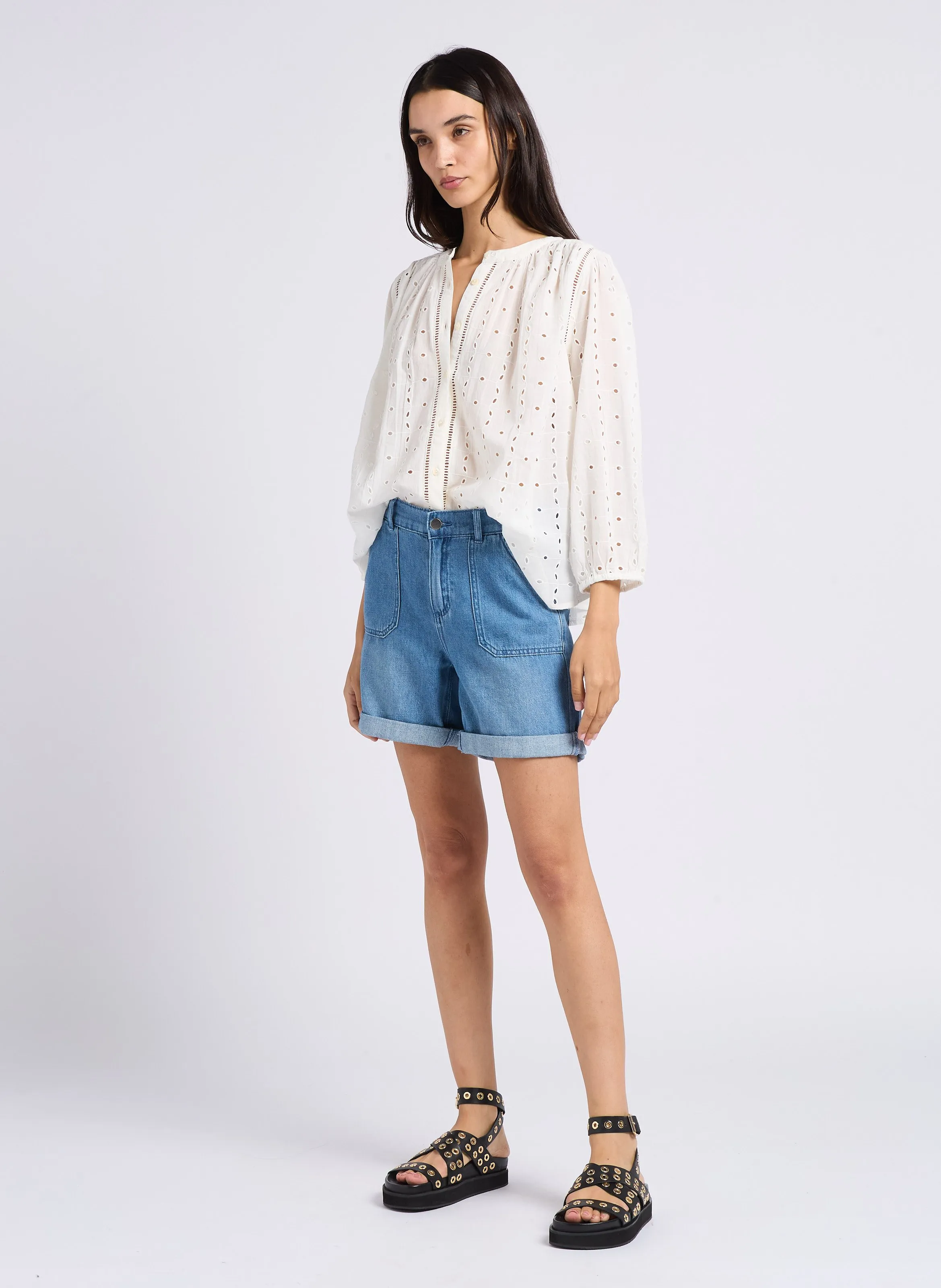 MAISON 123 SANAE  SHORT DE MEZCLILLA DE ALGODóN EN AZUL