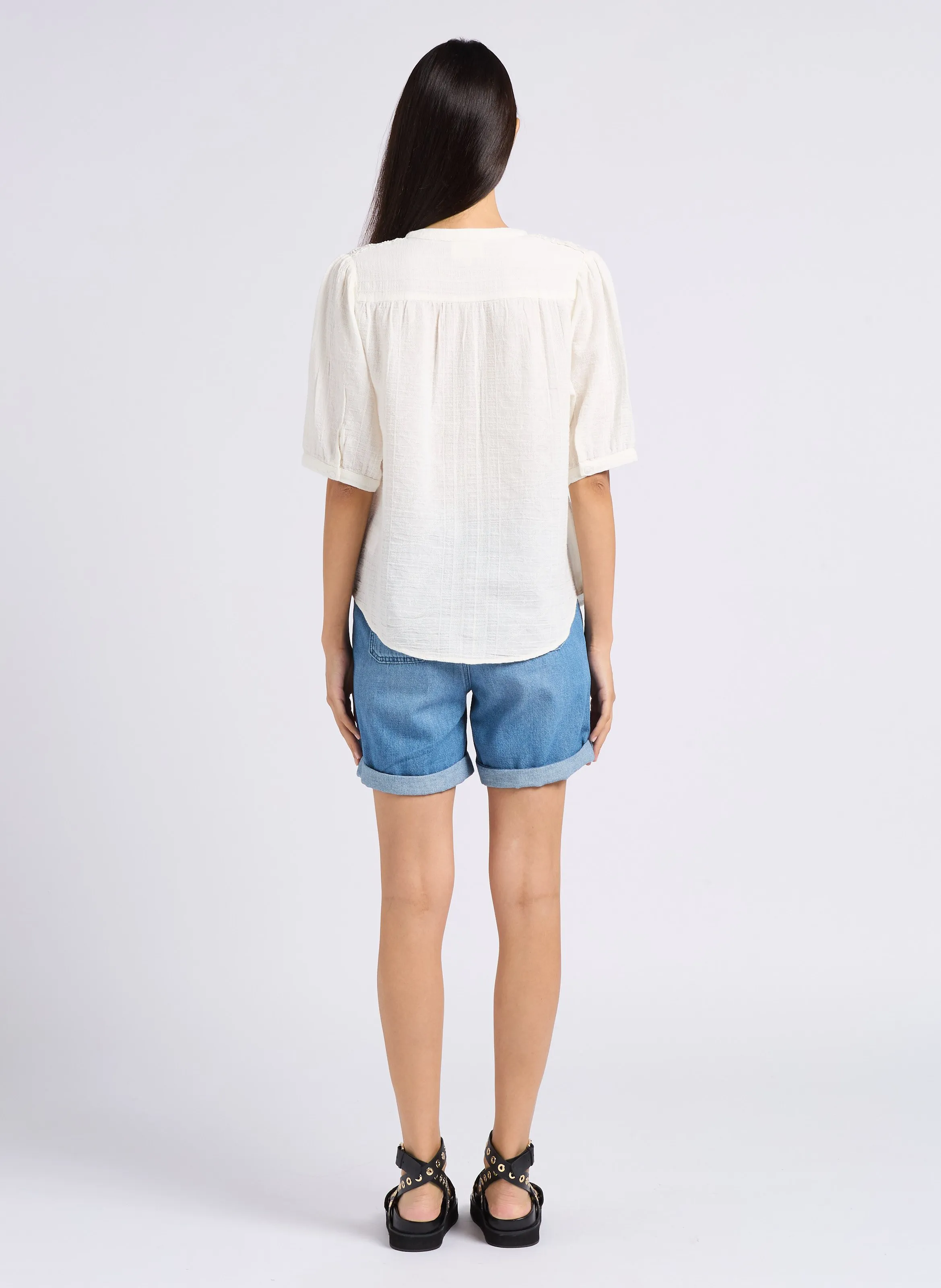 MAISON 123 SANAE  SHORT DE MEZCLILLA DE ALGODóN EN AZUL