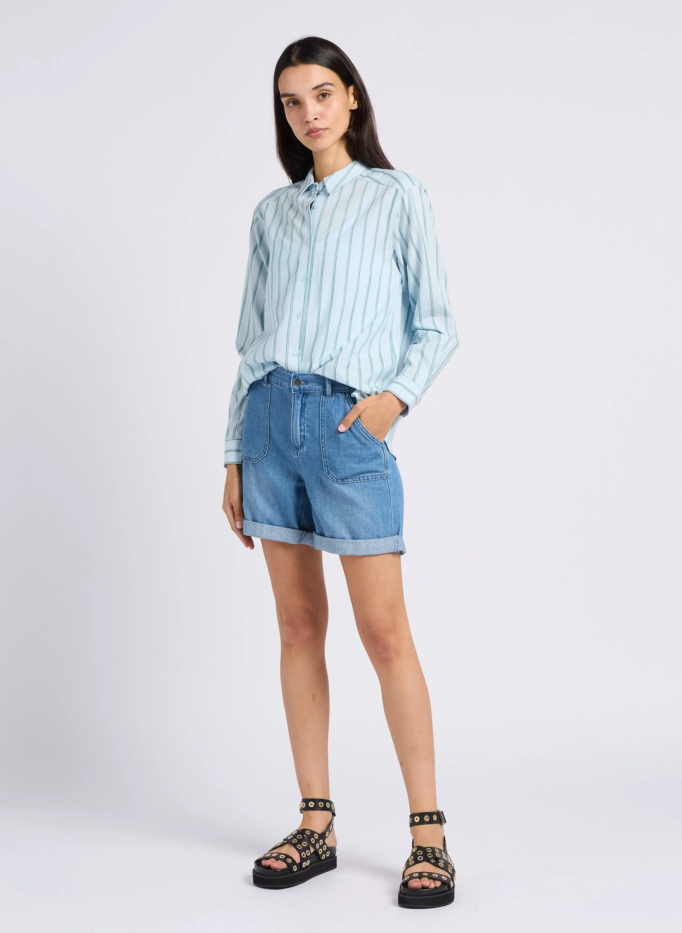 MAISON 123 SANAE  SHORT DE MEZCLILLA DE ALGODóN EN AZUL