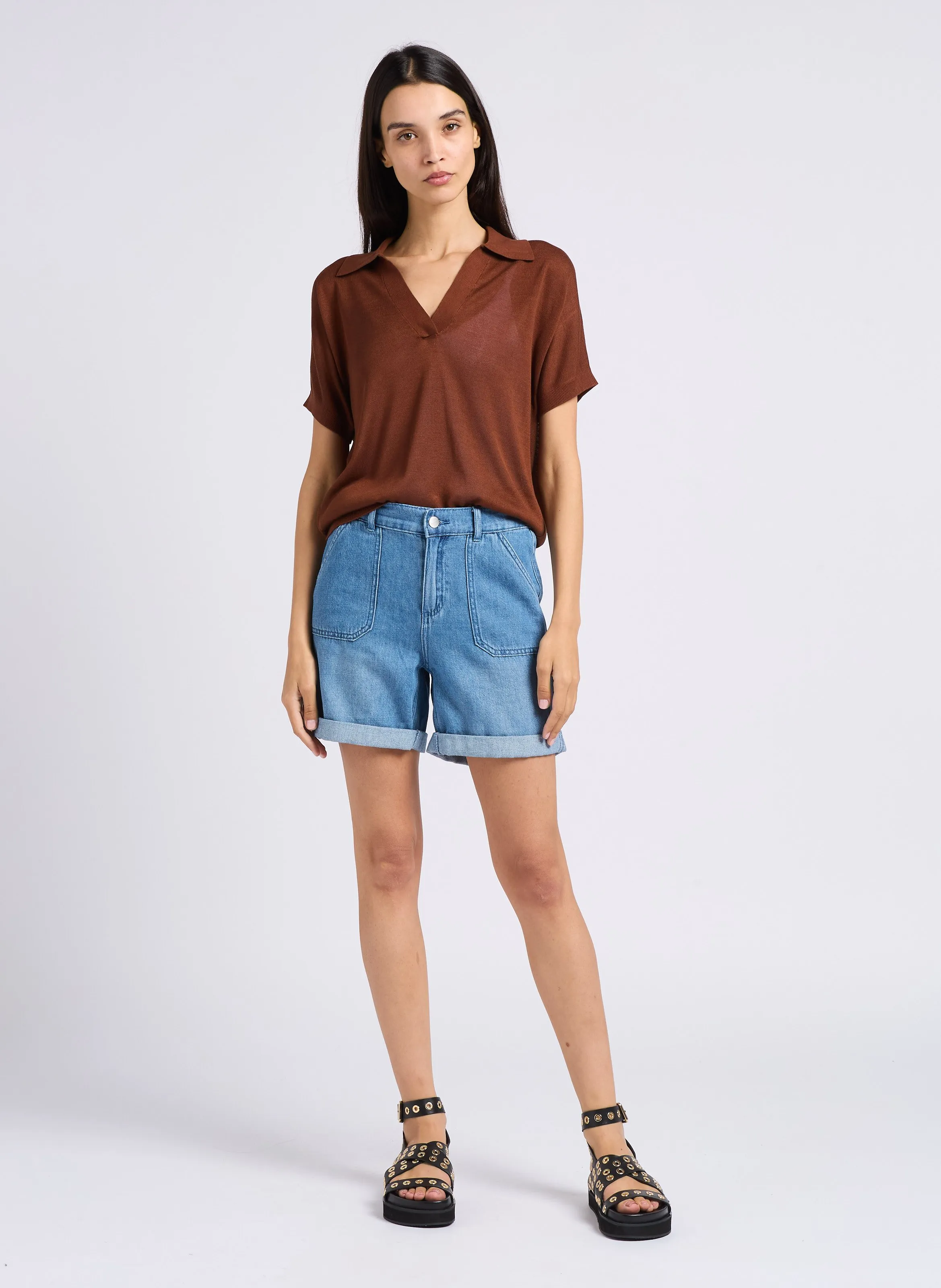MAISON 123 SANAE  SHORT DE MEZCLILLA DE ALGODóN EN AZUL