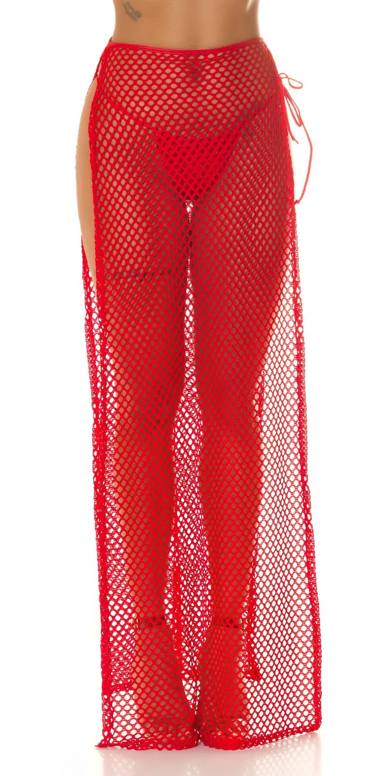 Maxi falda rojo de red cover up