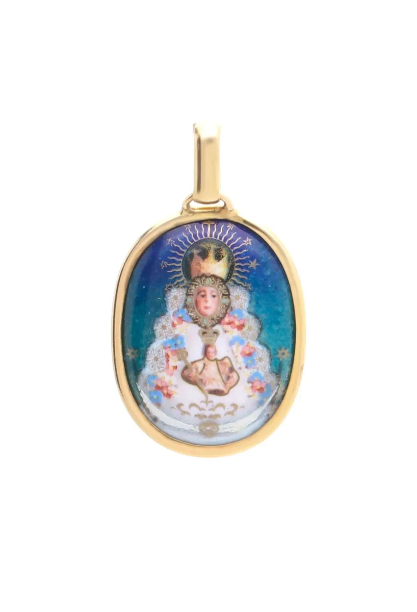 MEDALLA RELIGIOSA ORO Y ESMALTE A FUEGO VIRGEN DEL ROCIO 053_553