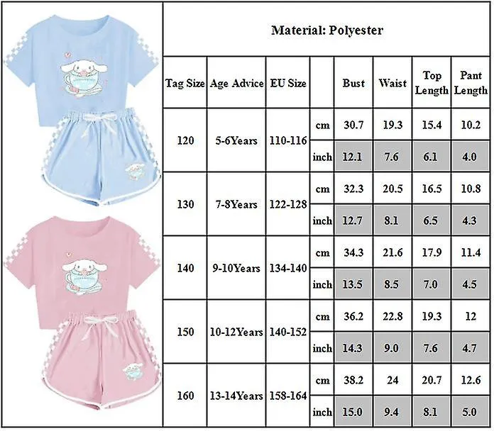 Niños Niñas Niños Cinnamoroll Estampado Camiseta de manga corta + pantalones cortos Conjunto de atuendo deportivo