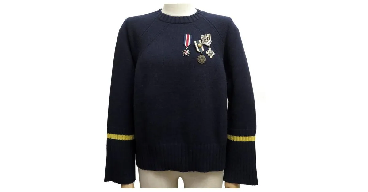 NUEVO SUÉTER ERMANNO SCERVINO MEDALS 42 ESO 38 MEDALLA DE CASHMERE DE SEDA DE LANA FR Azul marino 