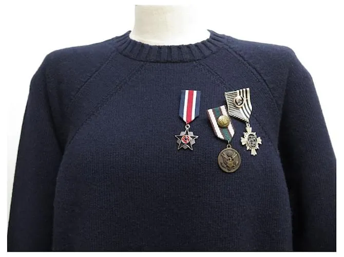 NUEVO SUÉTER ERMANNO SCERVINO MEDALS 42 ESO 38 MEDALLA DE CASHMERE DE SEDA DE LANA FR Azul marino 