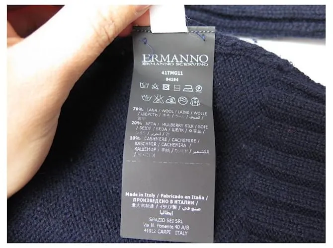 NUEVO SUÉTER ERMANNO SCERVINO MEDALS 42 ESO 38 MEDALLA DE CASHMERE DE SEDA DE LANA FR Azul marino 