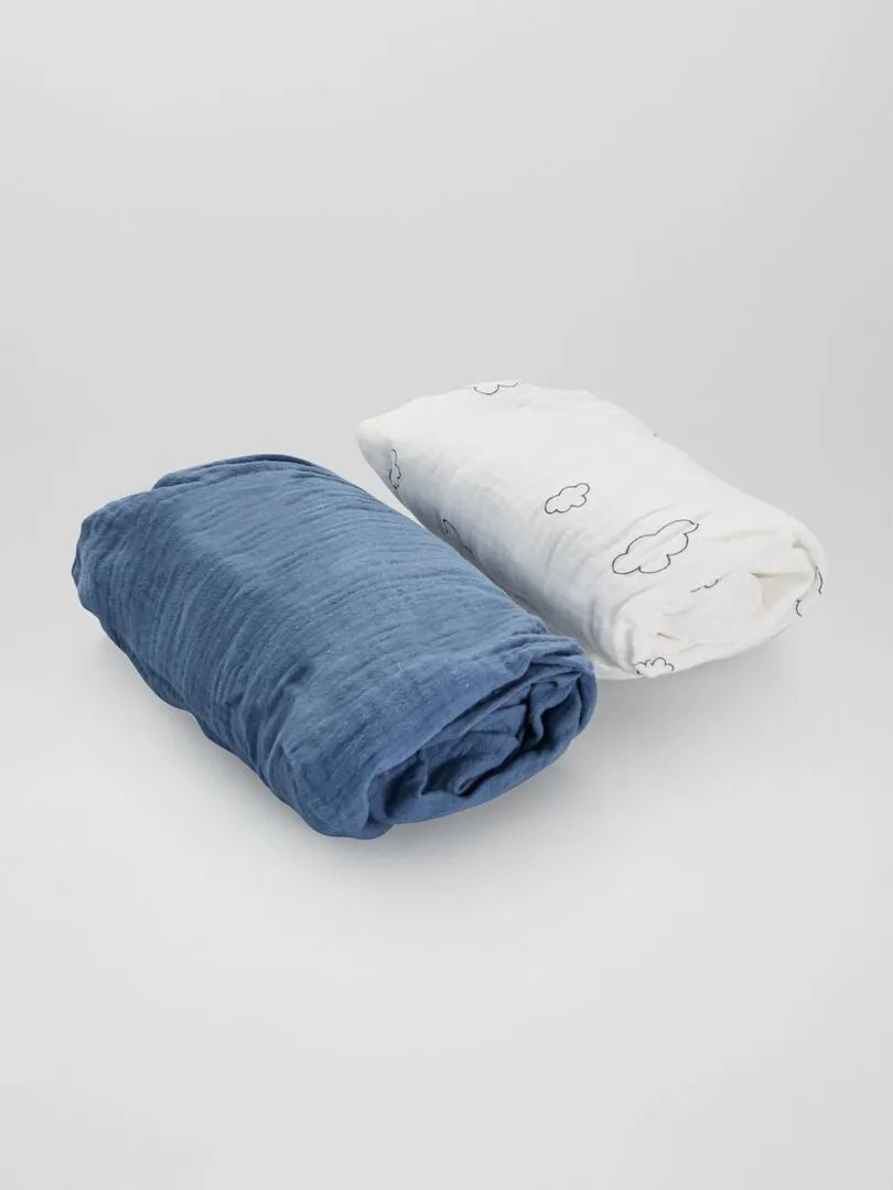 PACK DE 2 SáBANAS BAJERAS DE GASA DE ALGODóN  BLANCO