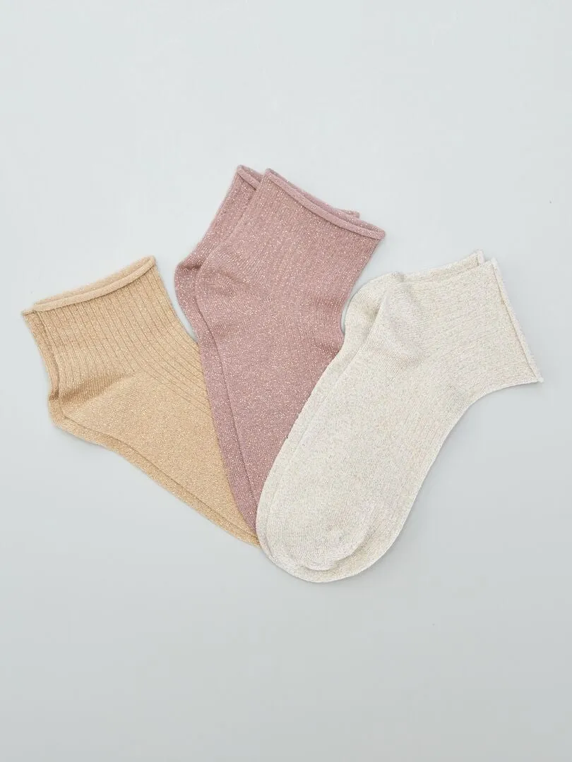 PACK DE CALCETINES BRILLANTES DE ALTURA MEDIA   3 PARES  BEIGE