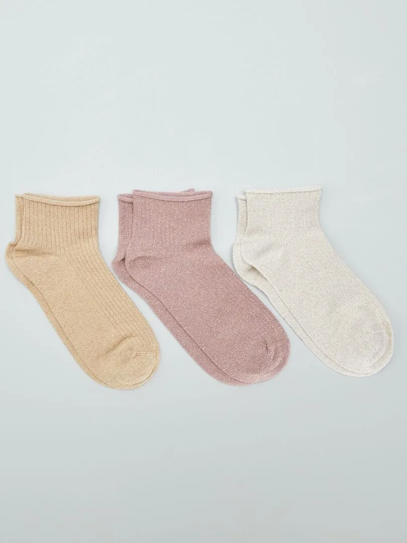 PACK DE CALCETINES BRILLANTES DE ALTURA MEDIA   3 PARES  BEIGE