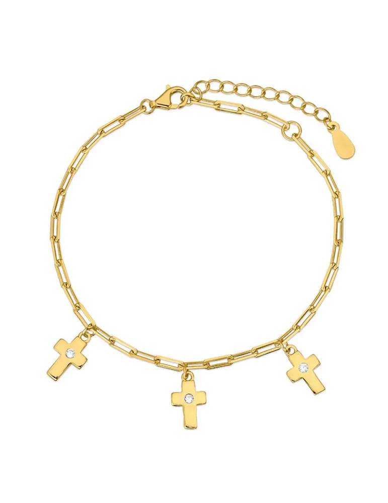 Pulsera cruces plata dorada promojoya