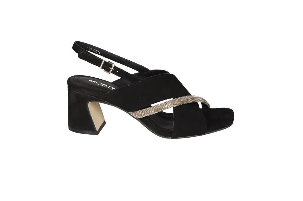 Sandalia Nobuck Negro Cruzada Tira Brillantes Dorado