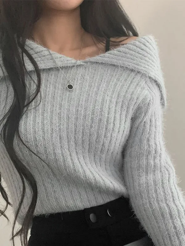 Suéter borroso con cuello de solapa liso