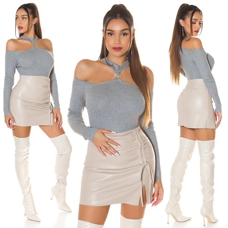 Suéter de punto hombros cut out gris