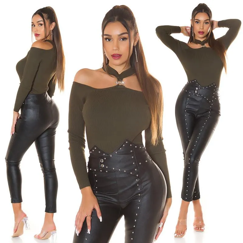 Suéter de punto hombros cut out khaki