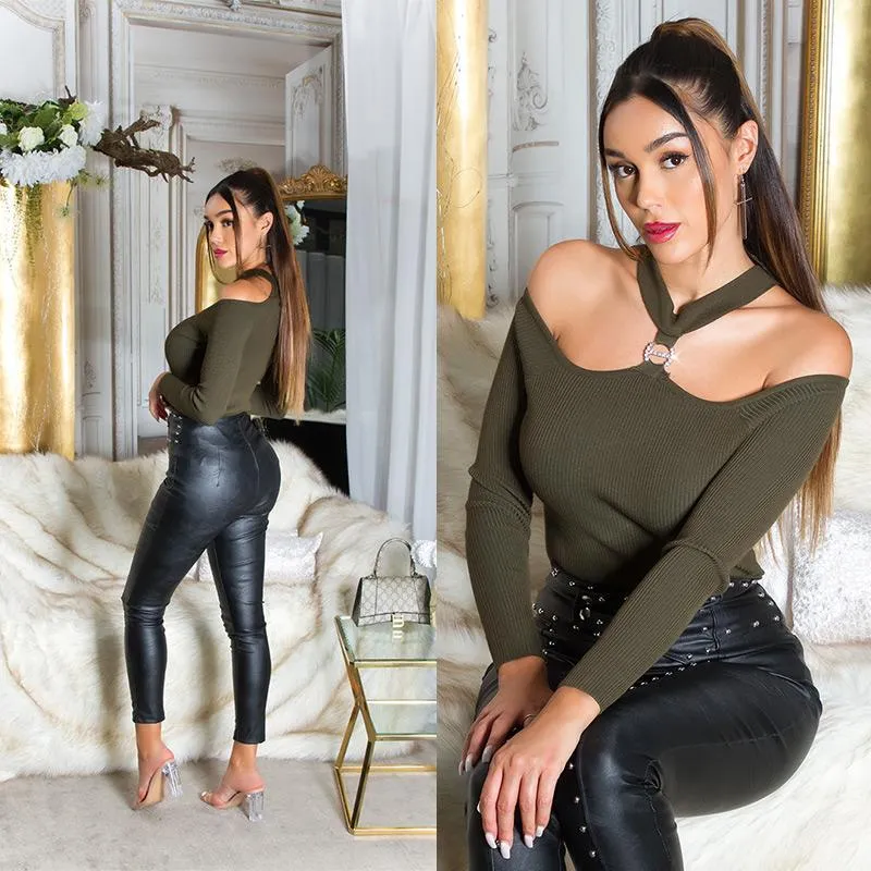 Suéter de punto hombros cut out khaki