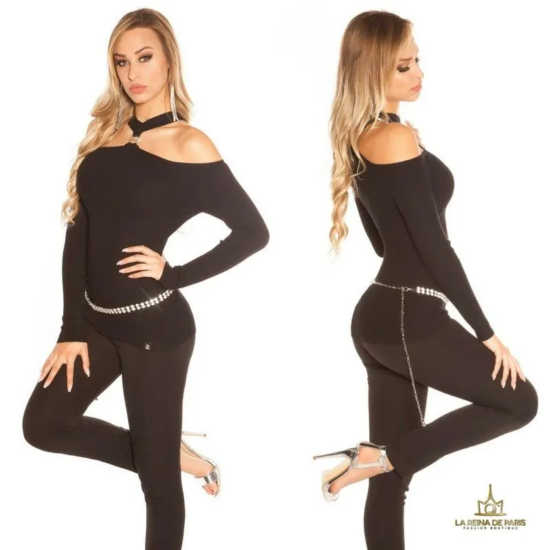 Suéter de punto hombros cut out negro